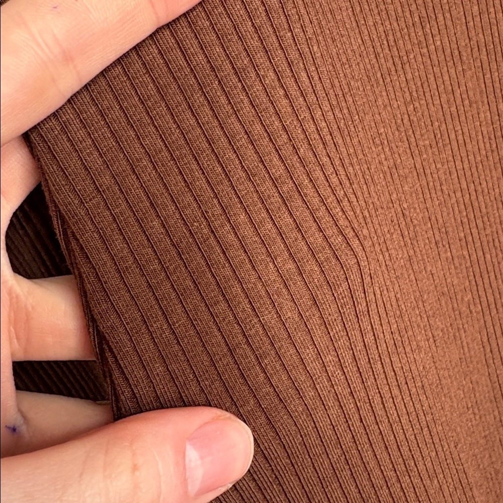 NWT $179 Terez Scoop Neck Long Sleeve Rib Dress in Cafe Brown Midi Size Small - Picture 10 of 10
